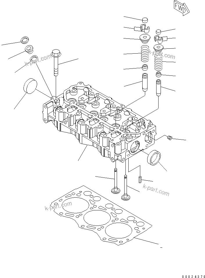 Komatsu parts book diagram for 3D76E-5N-BA S/N 00101-UP: CYLINDER HEAD