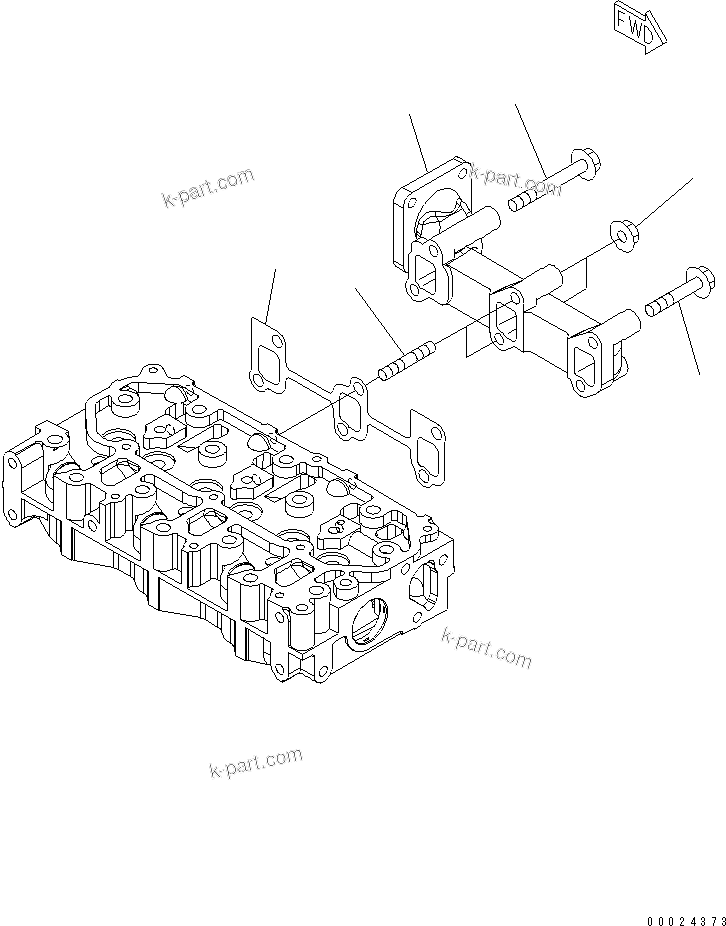 Komatsu parts book diagram for 3D76E-5N-BA S/N 00101-UP: EXHAUST MANIFOLD