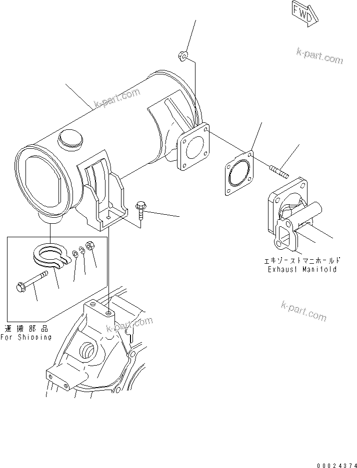 Komatsu parts book diagram for 3D76E-5N-BA S/N 00101-UP: MUFFLER
