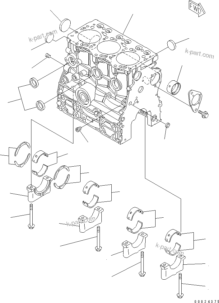 Komatsu parts book diagram for 3D76E-5N-BA S/N 00101-UP: CYLINDER BLOCK