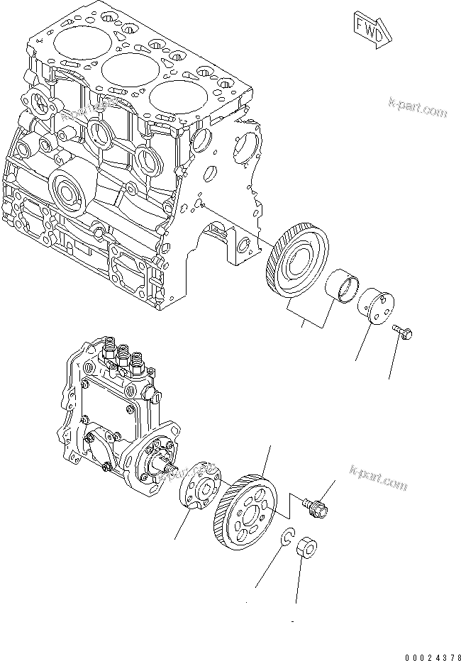 Komatsu parts book diagram for 3D76E-5N-BA S/N 00101-UP: DRIVE GEAR