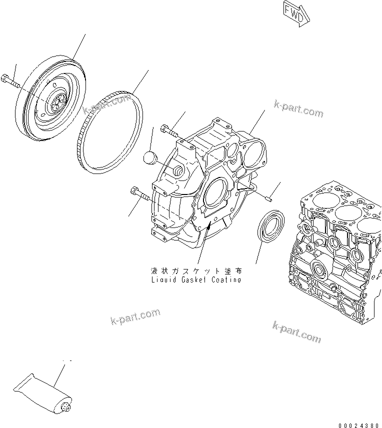 Komatsu parts book diagram for 3D76E-5N-BA S/N 00101-UP: FLYWHEEL AND FLYWHEEL HOUSING