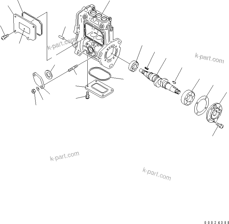 Komatsu parts book diagram for 3D76E-5N-BA S/N 00101-UP: FUEL INJECTION PUMP (PUMP) (1/2) (INNER PARTS)