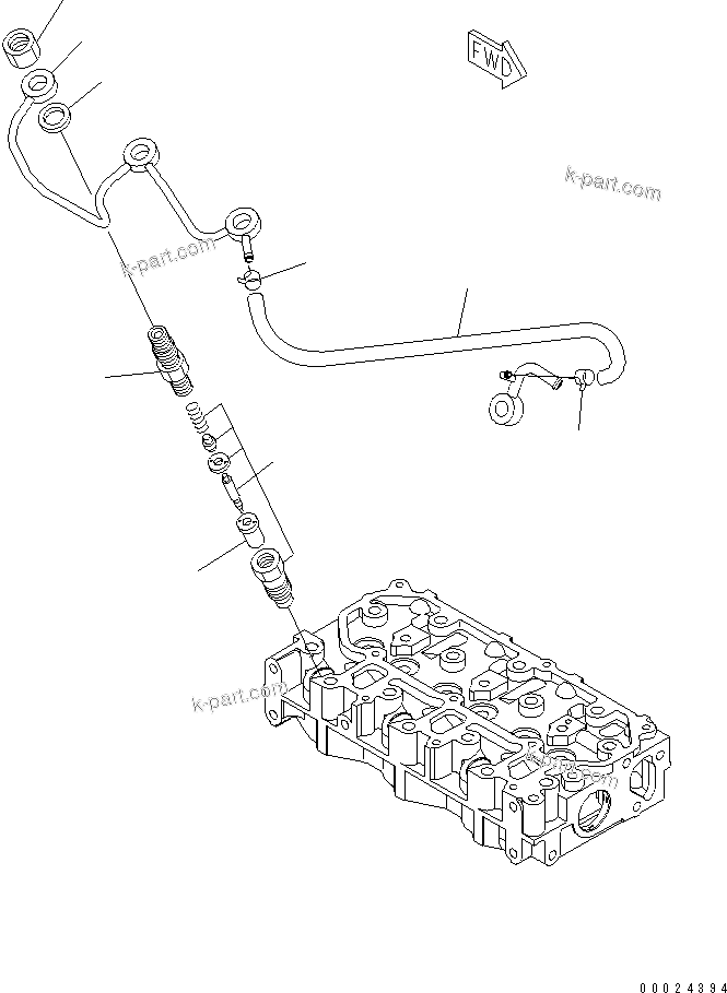 Komatsu parts book diagram for 3D76E-5N-BA S/N 00101-UP: FUEL NOZZLE AND SPILL PIPE