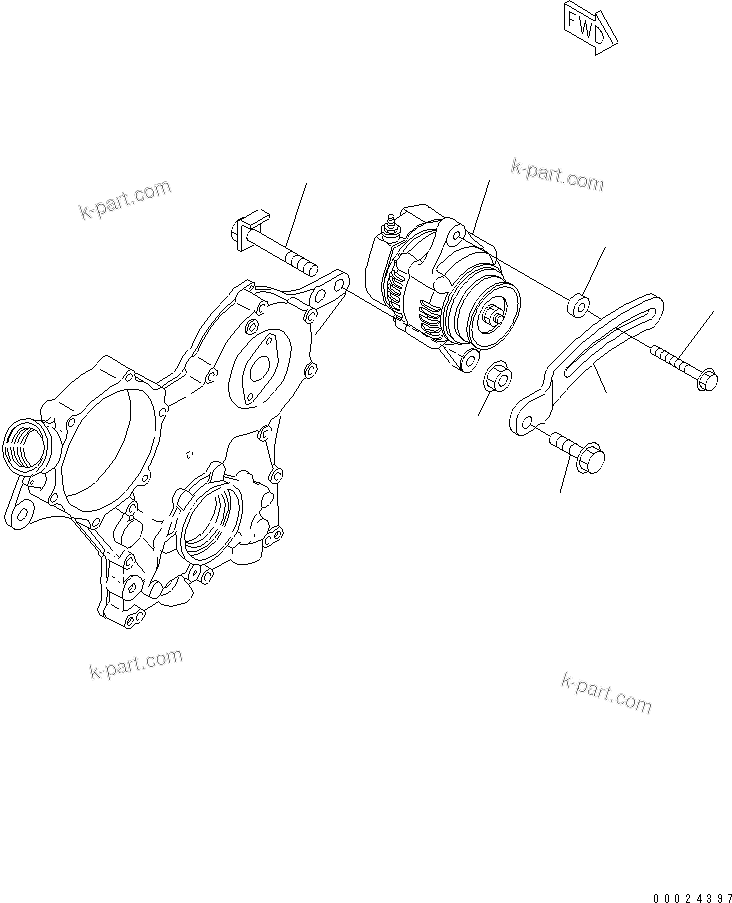 Komatsu parts book diagram for 3D76E-5N-BA S/N 00101-UP: ALTERNATOR AND MOUNTING (40A)