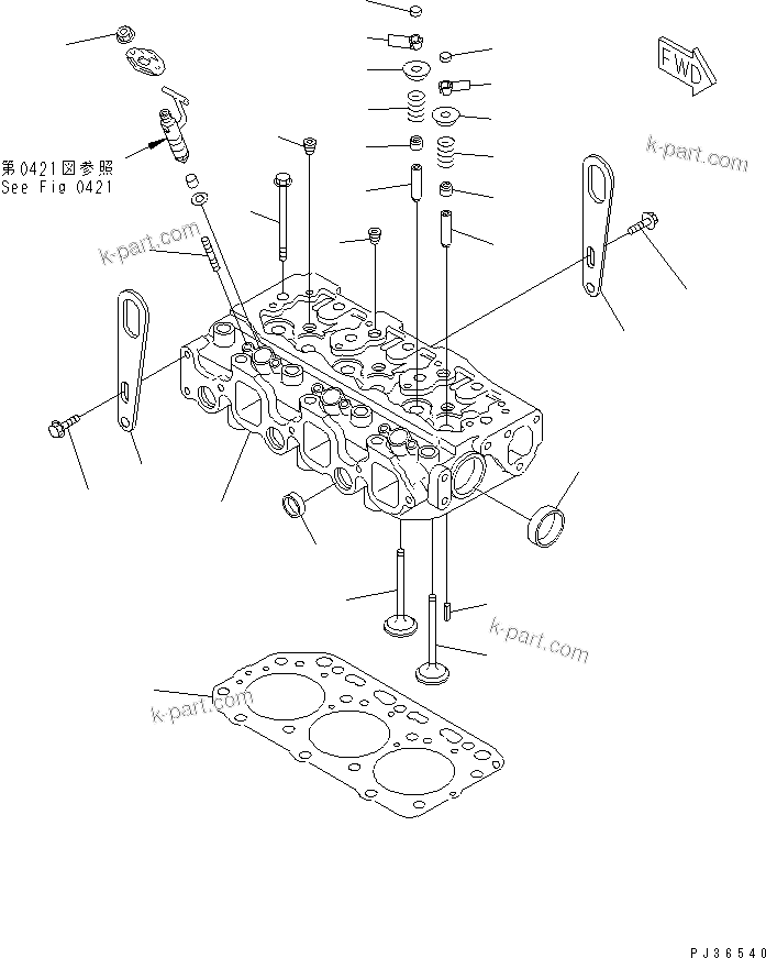 Komatsu parts book diagram for 3D78-1D S/N 01589-UP: CYLINDER HEAD(#01589-06462)