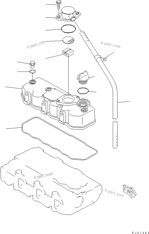 Komatsu parts book diagram for 3D78-1D S/N 01589-UP: CYLINDER HEAD COVER(#01589-06462)