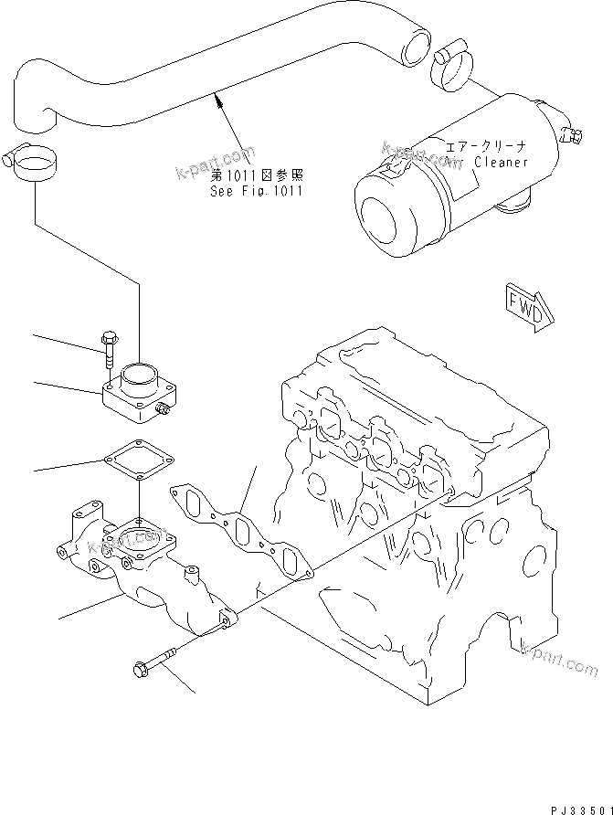 Komatsu parts book diagram for 3D78-1D S/N 01589-UP: AIR INTAKE MANIFOLD