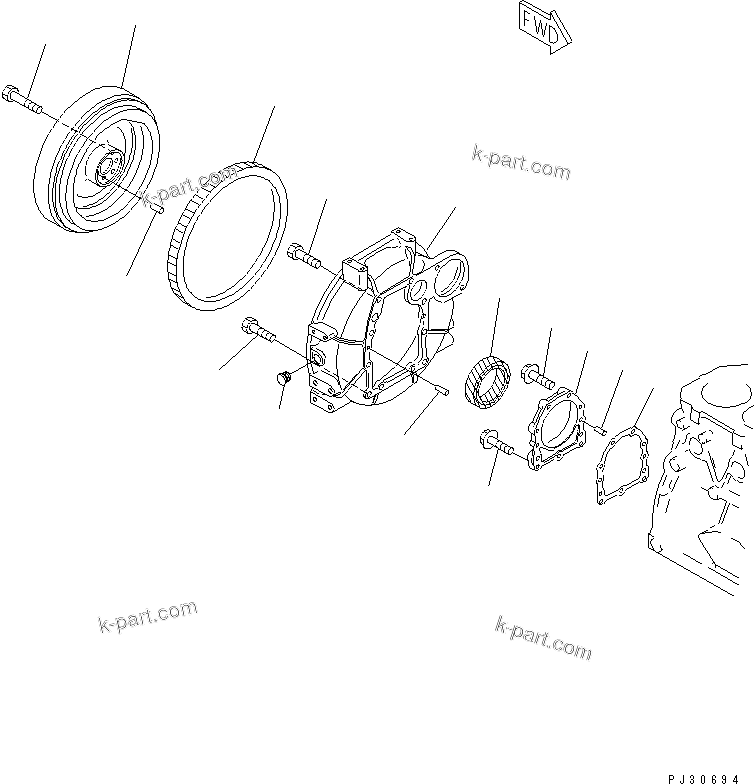 Komatsu parts book diagram for 3D78-1D S/N 01589-UP: FLYWHEEL AND FLYWHEEL HOUSING(#01589-06462)