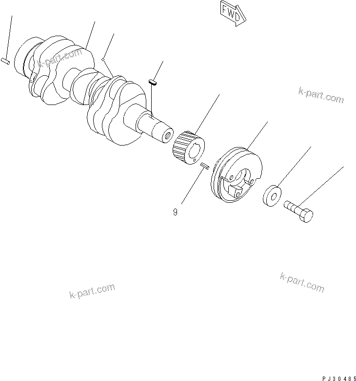 Komatsu parts book diagram for 3D78-1D S/N 01589-UP: CRANKSHAFT