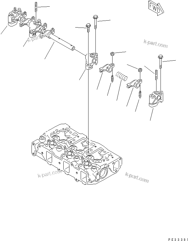 Komatsu parts book diagram for 3D78AE-3C S/N 00101-UP: ROCKER ARM