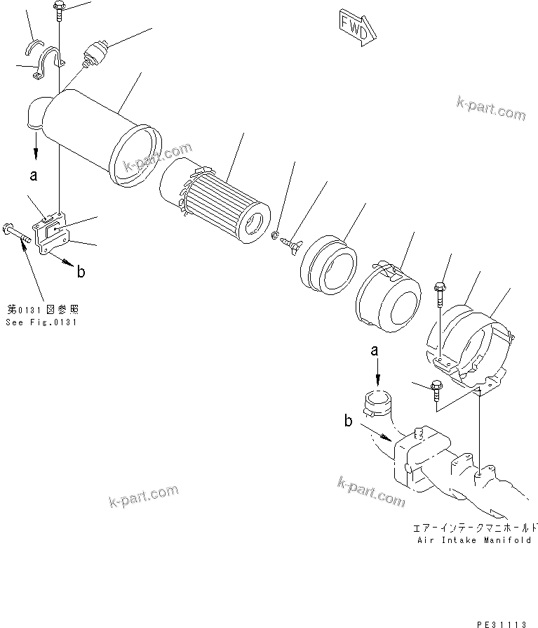 Komatsu parts book diagram for 3D78AE-3C S/N 00101-UP: AIR CLEANER AND MOUNTING