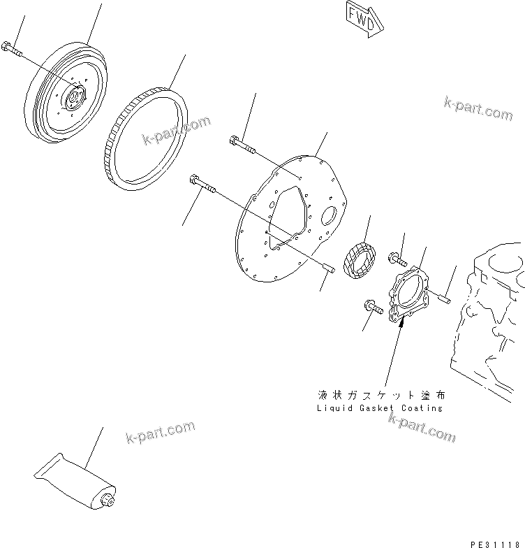 Komatsu parts book diagram for 3D78AE-3C S/N 00101-UP: FLYWHEEL AND FLYWHEEL HOUSING(#00112-)