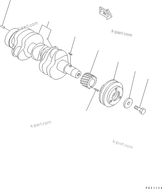 Komatsu parts book diagram for 3D78AE-3C S/N 00101-UP: CRANKSHAFT