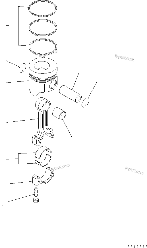 Komatsu parts book diagram for 3D78AE-3C S/N 00101-UP: PISTON AND CONNECTING ROD