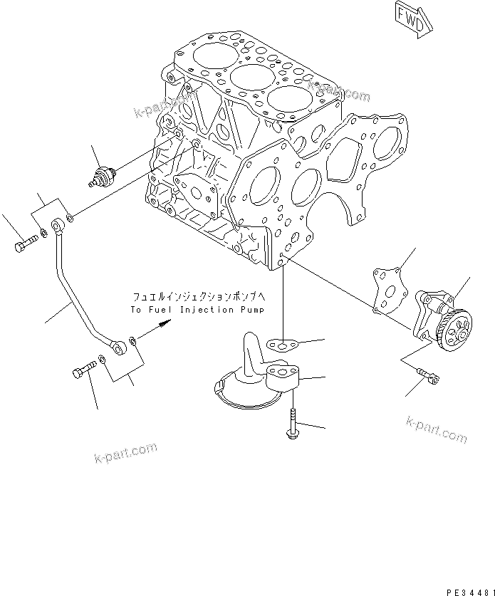 Komatsu parts book diagram for 3D78AE-3C S/N 00101-UP: LUBRICATING OIL PUMP AND PIPING