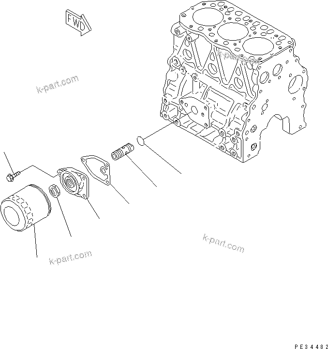 Komatsu parts book diagram for 3D78AE-3C S/N 00101-UP: LUBRICATING OIL FILTER