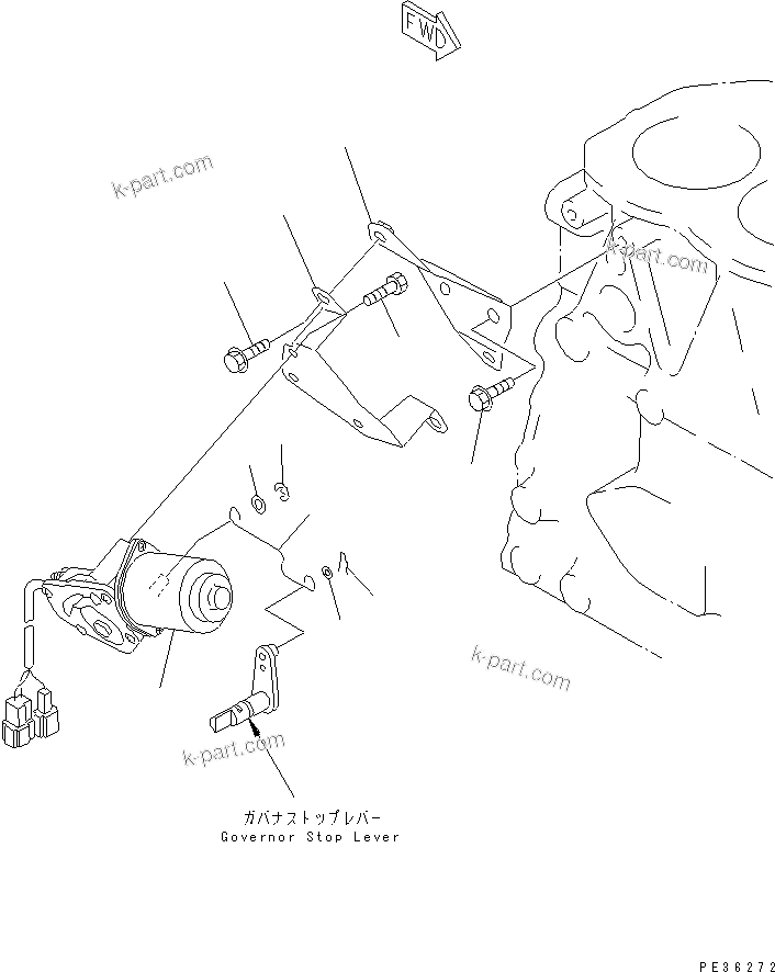Komatsu parts book diagram for 3D78AE-3C S/N 00101-UP: ENGINE STOP MOTOR