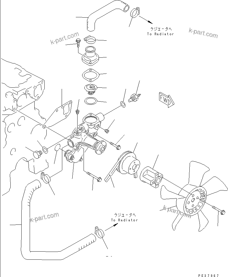 Komatsu parts book diagram for 3D78AE-3C S/N 00101-UP: WATER PUMP AND COOLING FAN(#00112-)
