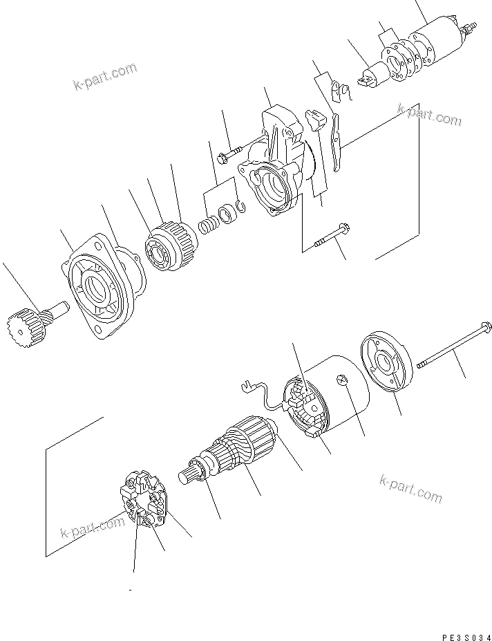 Komatsu parts book diagram for 3D78AE-3C S/N 00101-UP: STARTING MOTOR (2KW)