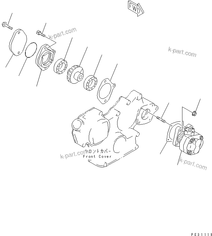 Komatsu parts book diagram for 3D78AE-3C S/N 00101-UP: P.P.C. PUMP AND MOUNTING(#00112-)