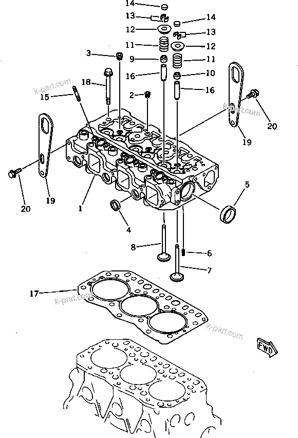 Komatsu parts book diagram for 3D78N-1A S/N 00101-UP: CYLINDER HEAD