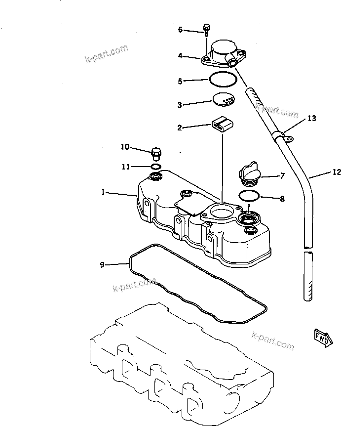 Komatsu parts book diagram for 3D78N-1A S/N 00101-UP: CYLINDER HEAD COVER(#.-)