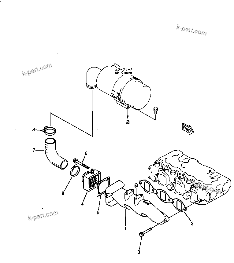 Komatsu parts book diagram for 3D78N-1A S/N 00101-UP: AIR INTAKE MANIFOLD AND CONNECTOR