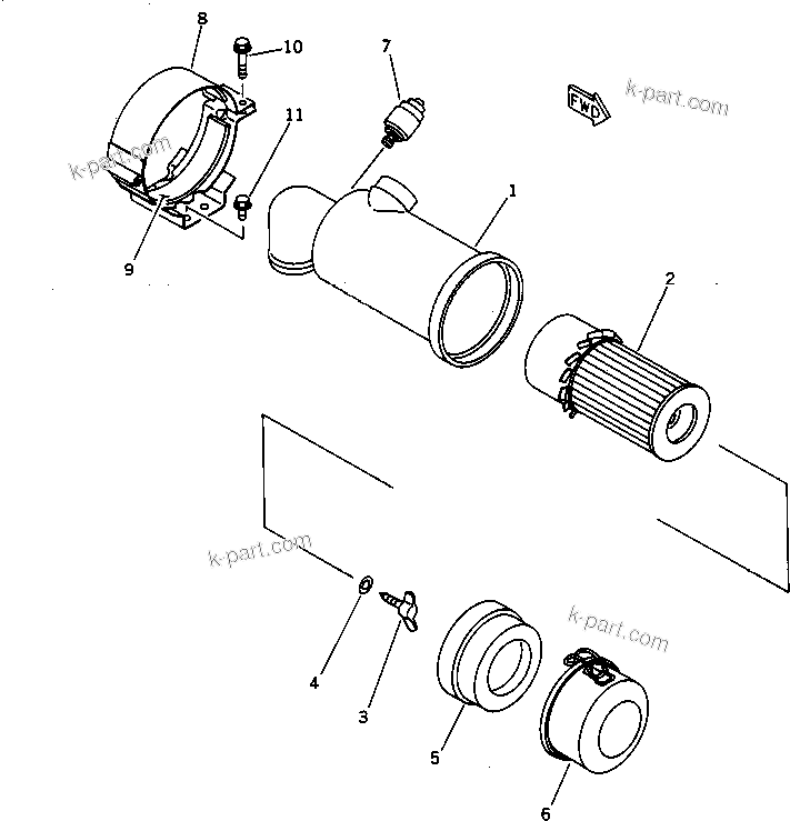 Komatsu parts book diagram for 3D78N-1A S/N 00101-UP: AIR CLEANER AND MOUNTING(#00101-00185)