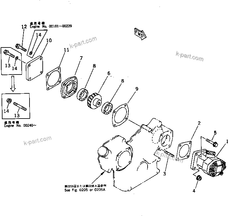 Komatsu parts book diagram for 3D78N-1A S/N 00101-UP: POWER TAKE OFF