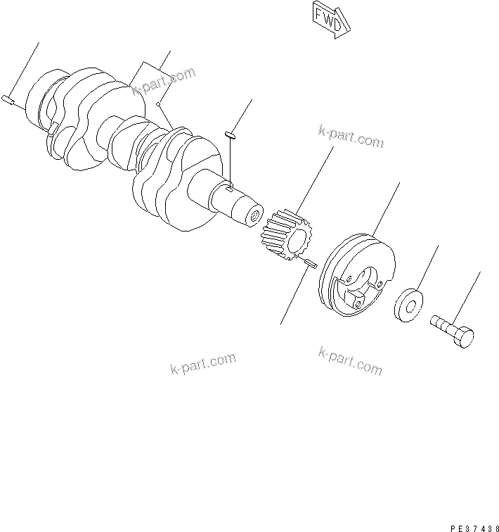 Komatsu parts book diagram for 3D78N-1A S/N 00101-UP: CRANKSHAFT(#.-)
