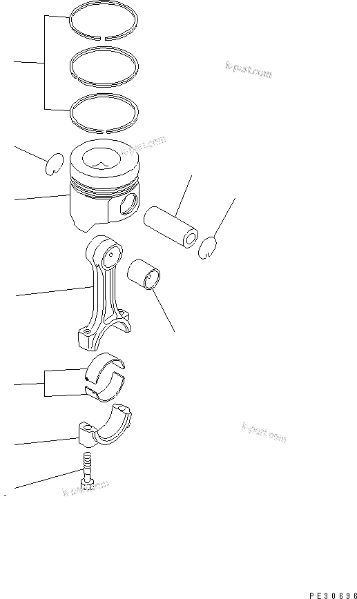 Komatsu parts book diagram for 3D78N-1A S/N 00101-UP: PISTON AND CONNECTING ROD
