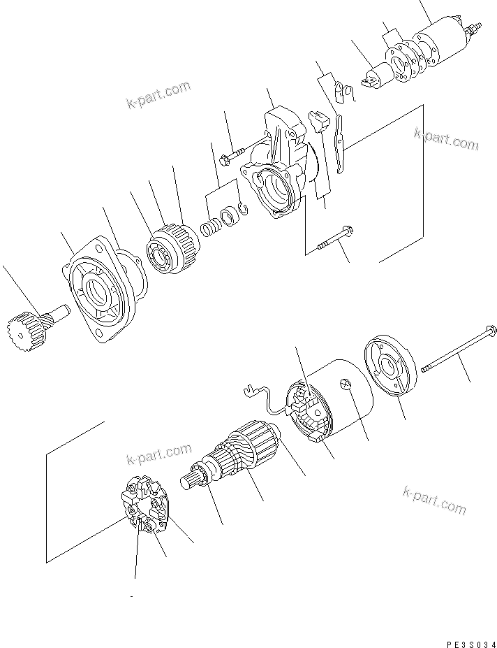 Komatsu parts book diagram for 3D78N-1A S/N 00101-UP: STARTING MOTOR (2KW)