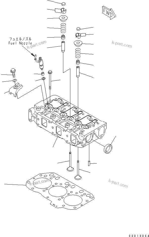 Komatsu parts book diagram for 3D82AE-5P-CB S/N 00246-UP: CYLINDER HEAD