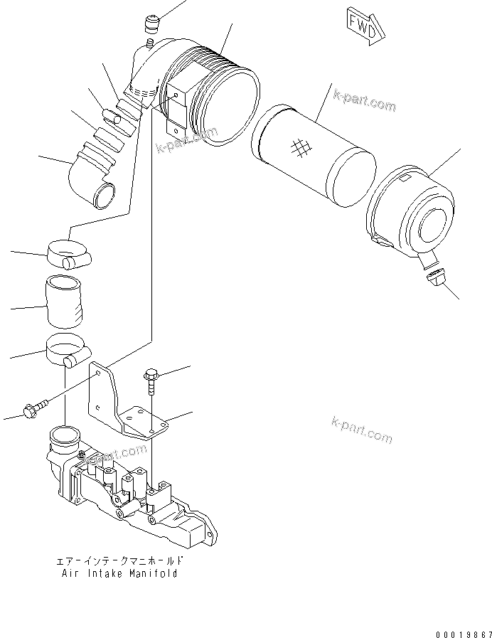 Komatsu parts book diagram for 3D82AE-5P-CB S/N 00246-UP: AIR CLEANER (SINGLE ELEMENT)