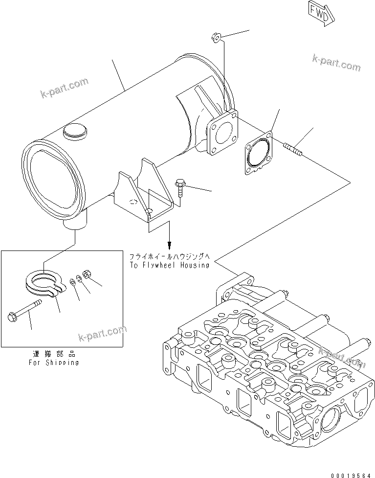 Komatsu parts book diagram for 3D82AE-5P-CB S/N 00246-UP: MUFFLER