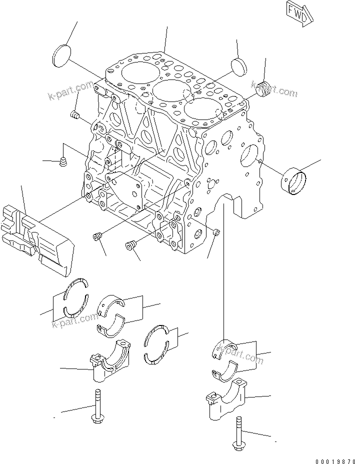 Komatsu parts book diagram for 3D82AE-5P-CB S/N 00246-UP: CYLINDER BLOCK