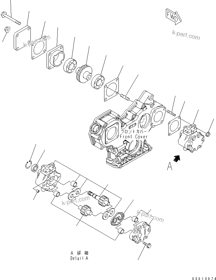 Komatsu parts book diagram for 3D82AE-5P-CB S/N 00246-UP: P.P.C. PUMP AND MOUNTING