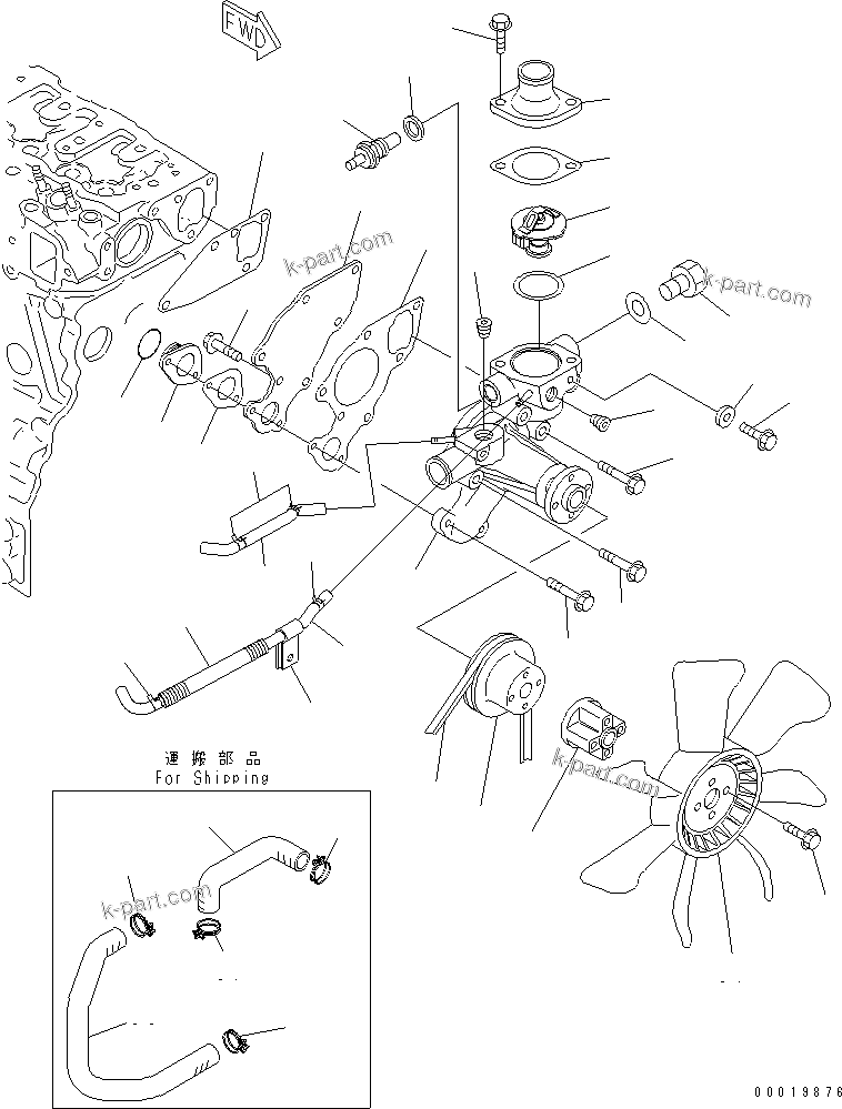 Komatsu parts book diagram for 3D82AE-5P-CB S/N 00246-UP: WATER PUMP AND COOLING FAN