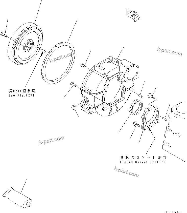 Komatsu parts book diagram for 3D82E-3A S/N 00101-UP: FLYWHEEL AND FLYWHEEL HOUSING