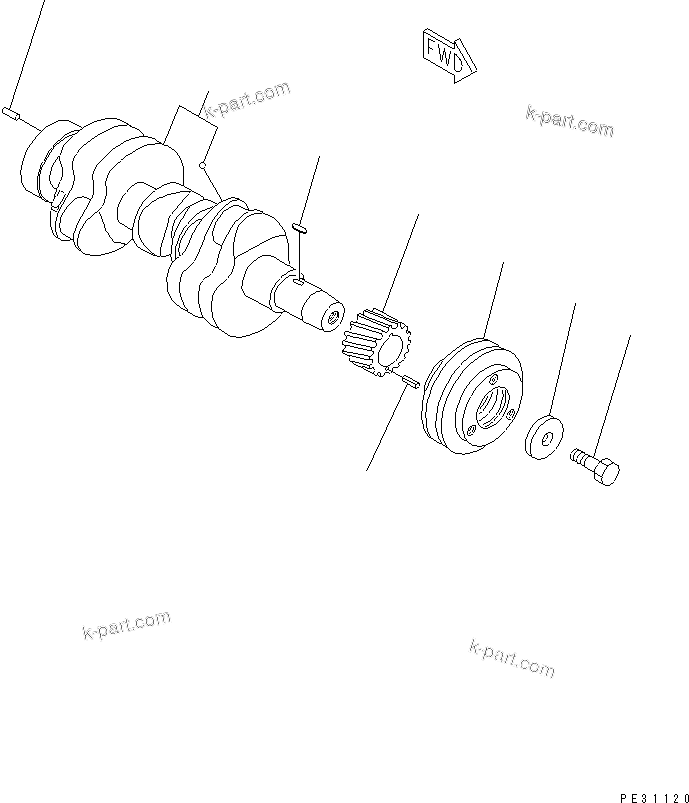 Komatsu parts book diagram for 3D82E-3A S/N 00101-UP: CRANKSHAFT