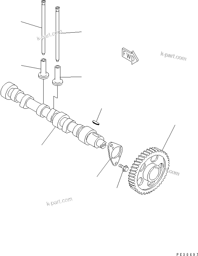 Komatsu parts book diagram for 3D82E-3A S/N 00101-UP: CAMSHAFT AND TAPPET