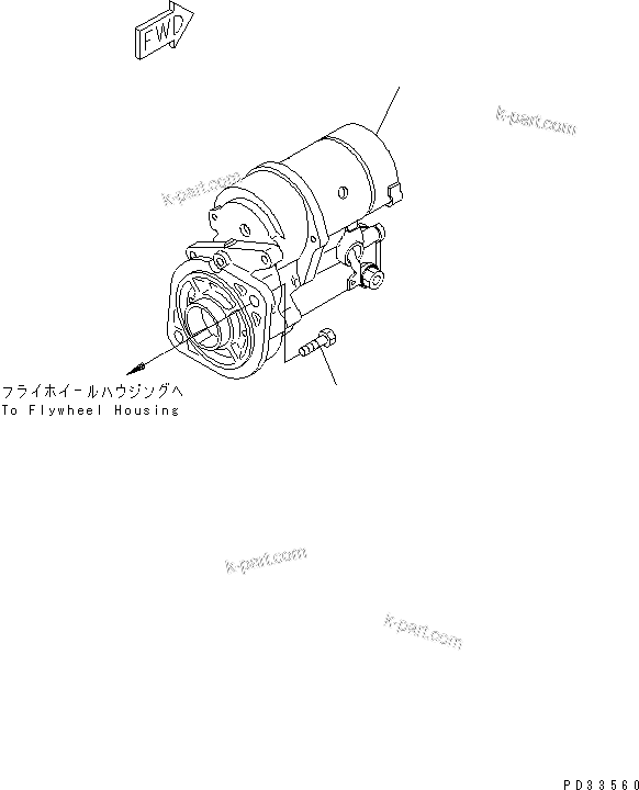 Komatsu parts book diagram for 3D82E-3A S/N 00101-UP: STARTING MOTOR AND MOUNTING