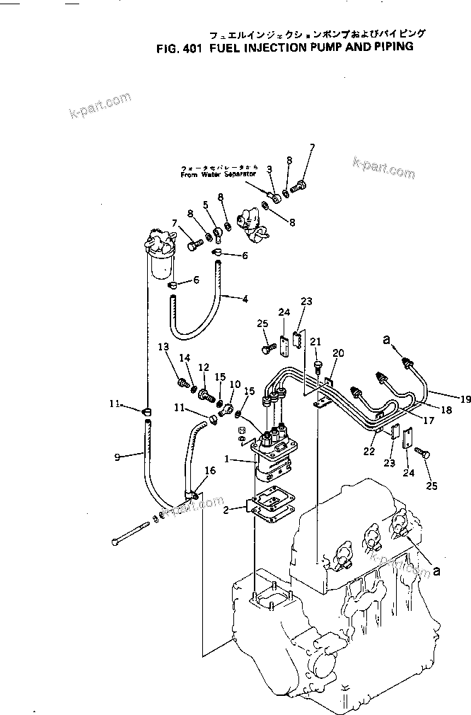 Komatsu parts book diagram for 3D84-1A S/N 01001-UP: FUEL INJECTION PUMP AND PIPING