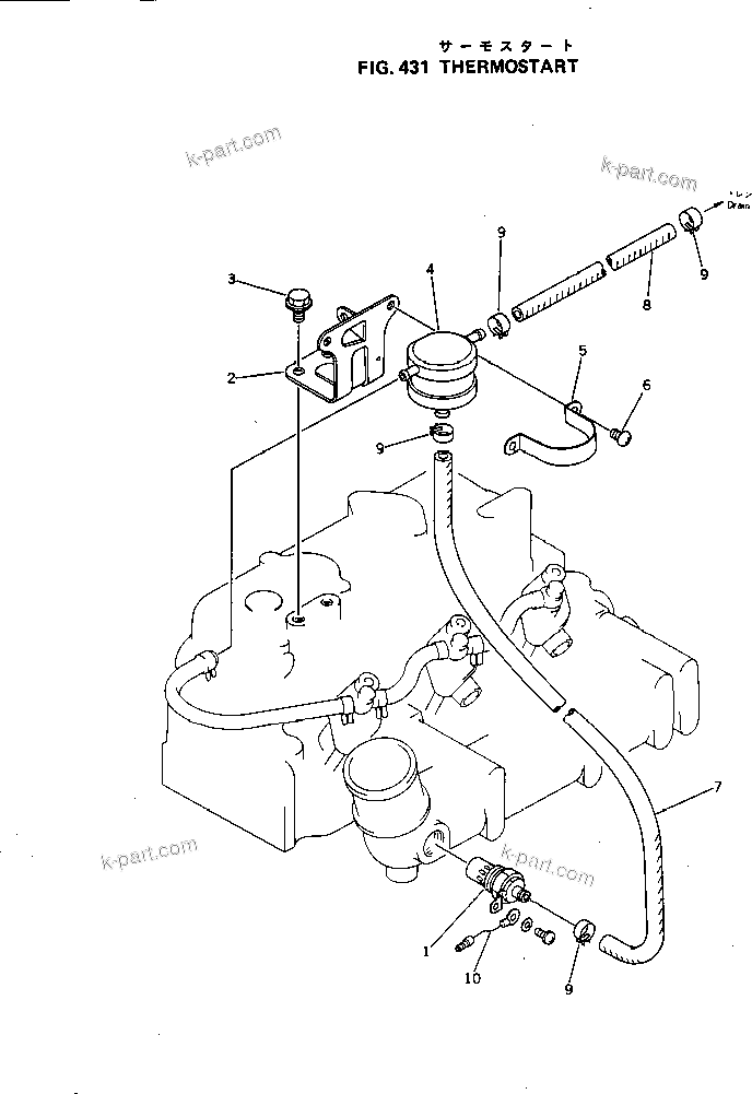 Komatsu parts book diagram for 3D84-1A S/N 01001-UP: THERMOSTART
