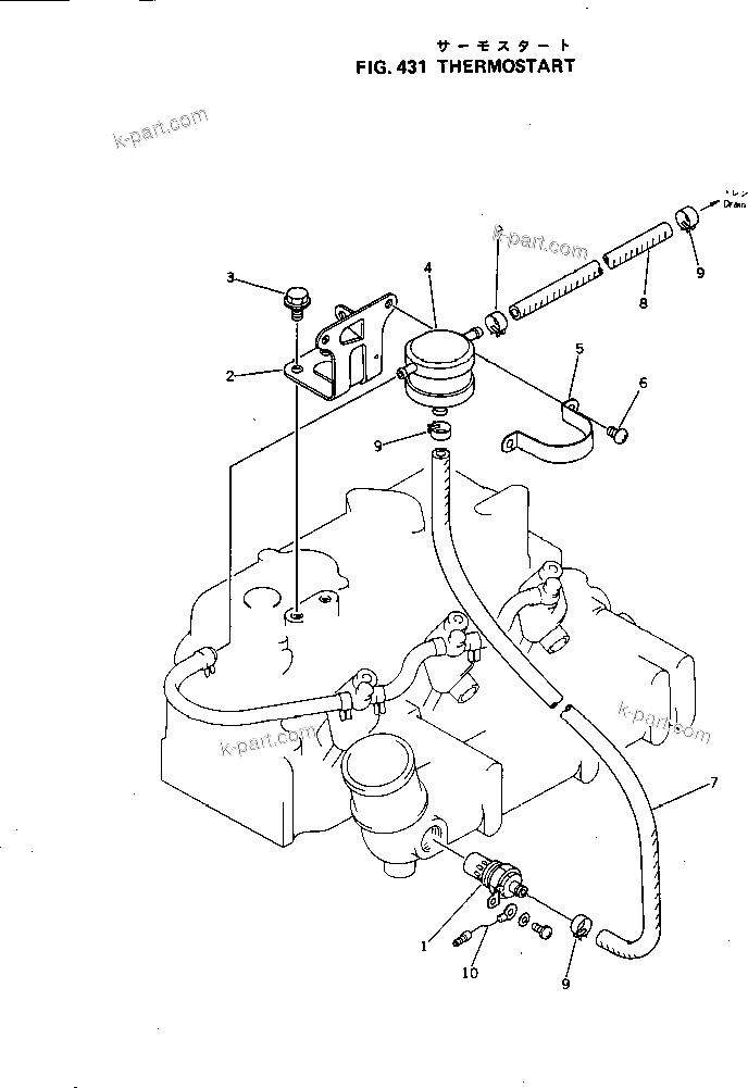 Komatsu parts book diagram for 3D84-1B S/N 01001-UP: THERMOSTART