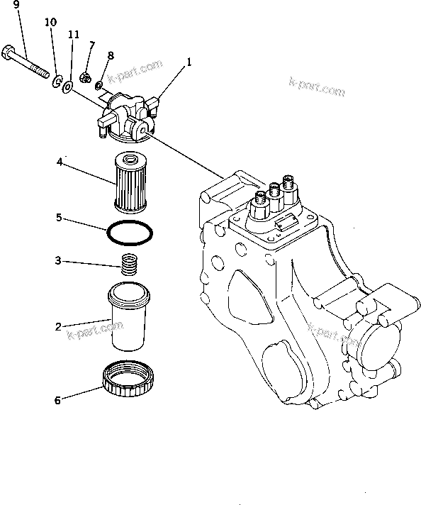 Komatsu parts book diagram for 3D84-1F S/N 13021-UP: FUEL FILTER AND MOUNTING