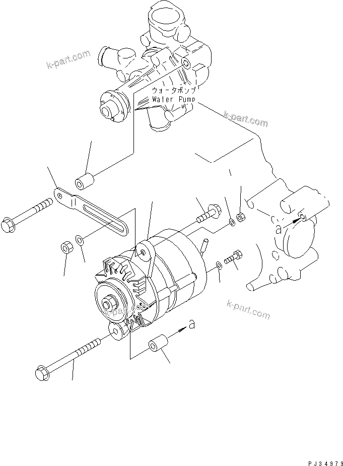 Komatsu parts book diagram for 3D84-1F S/N 13021-UP: ALTERNATOR AND MOUNTING