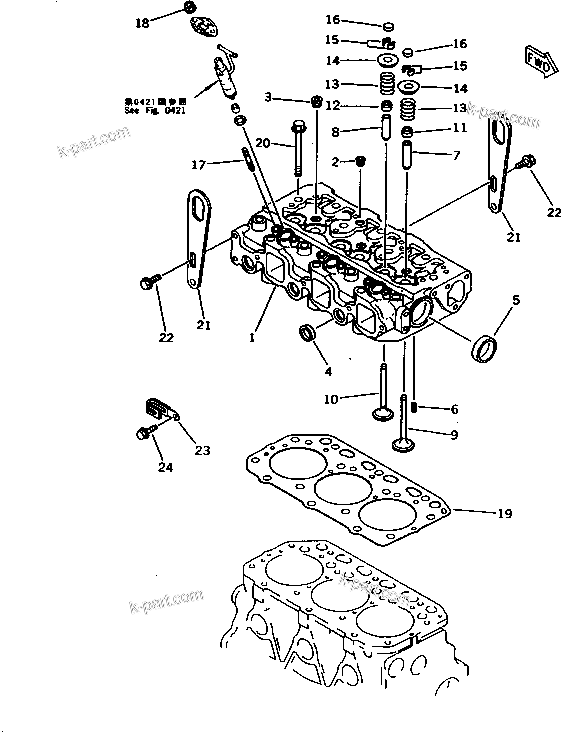 Komatsu parts book diagram for 3D84-2D S/N 00292-UP: CYLINDER HEAD(#03321-)