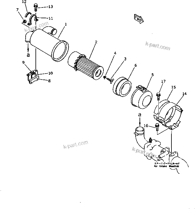 Komatsu parts book diagram for 3D84-2D S/N 00292-UP: AIR CLEANER AND MOUNTING (SINGLE ELEMENT TYPE)(#03321-)